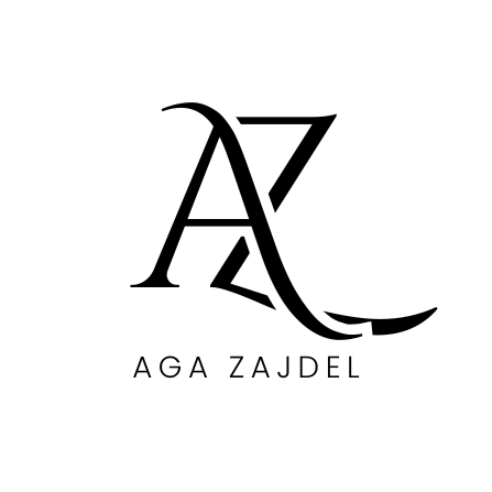 Brązowo-beżowe logo Aga Zajdel dopasowane do kolorystyki strony makijazlodz.pl